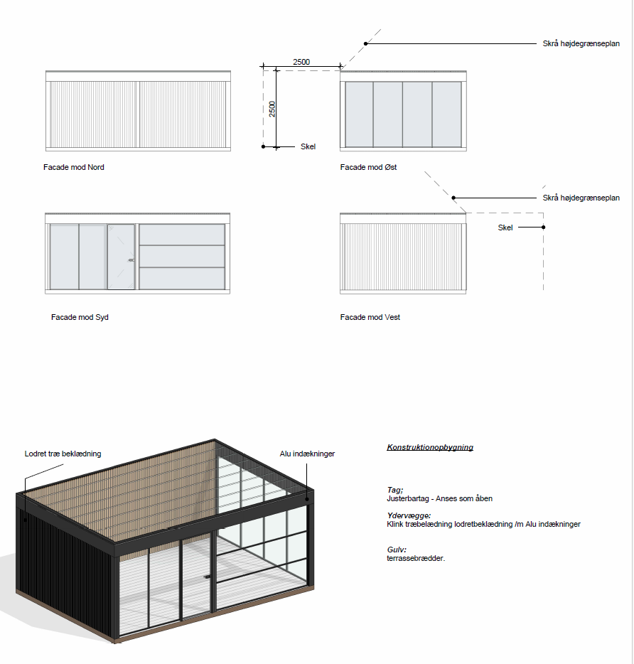 Sauna, pergola og skur